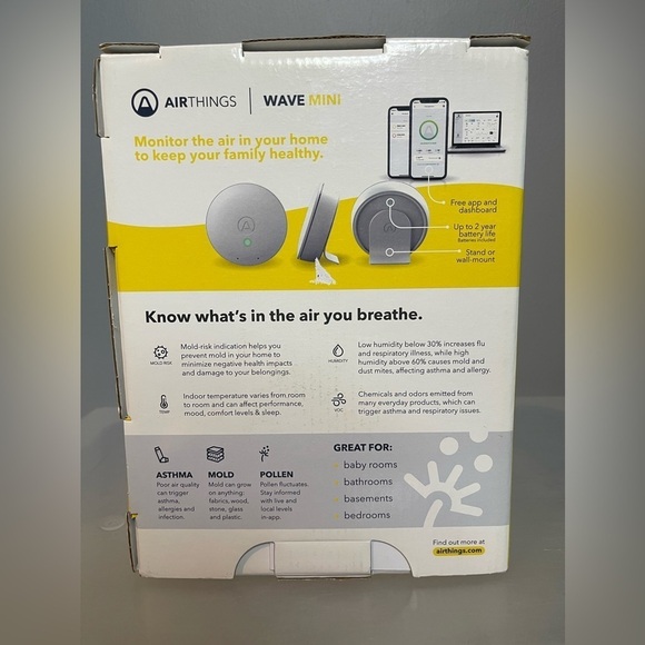 AirThings 2920 Wave Mini Smart Indoor Air Quality Monitor NEW - Picture 2 of 7